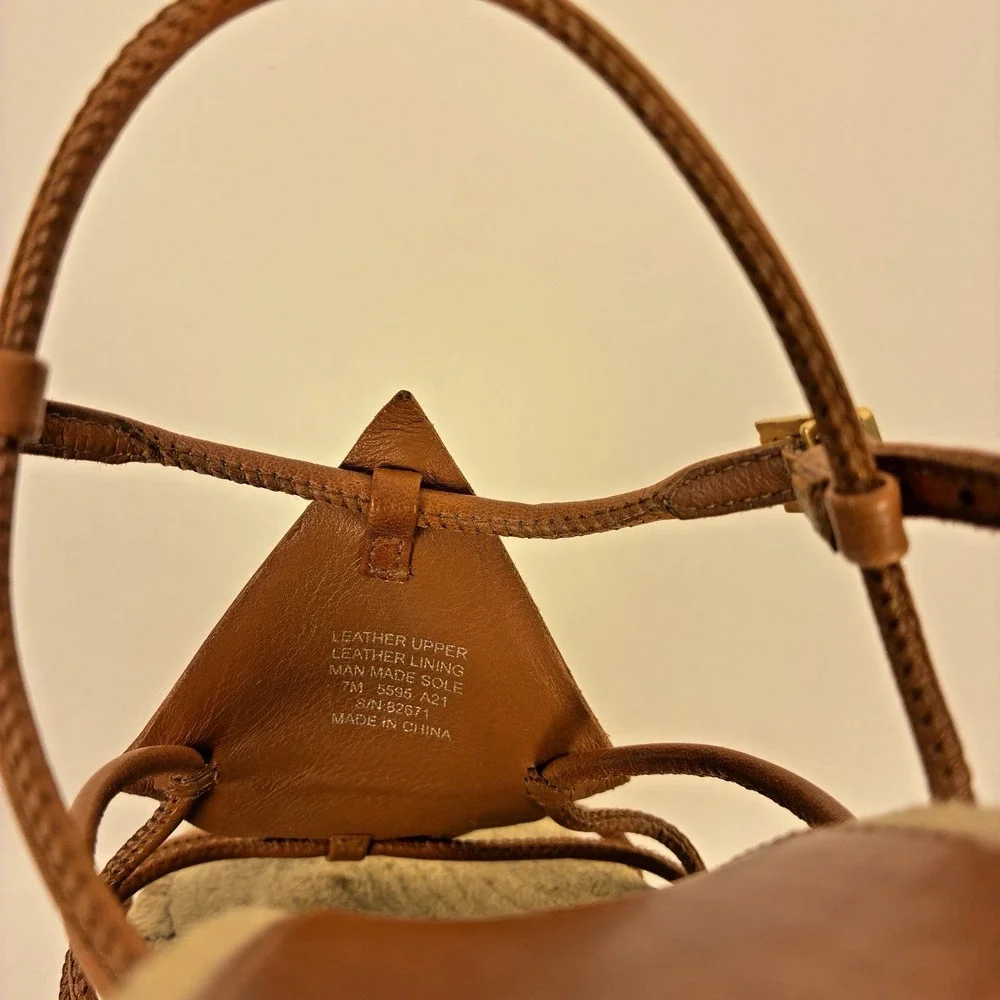 Tory Burch Brown Diamond Patch Espadrille Wedge Strappy Sandal Women's Size 7